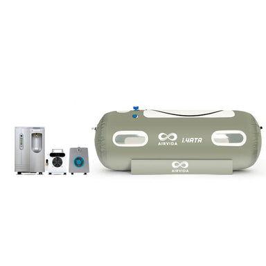 Gray and white hyperbaric chamber with accessories on a white background