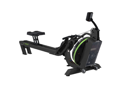 Rowing machine with digital display on a white background
