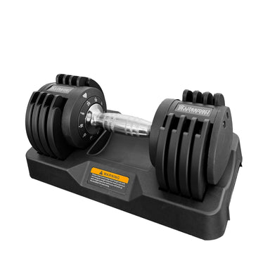 Pair of adjustable dumbbells on a white background