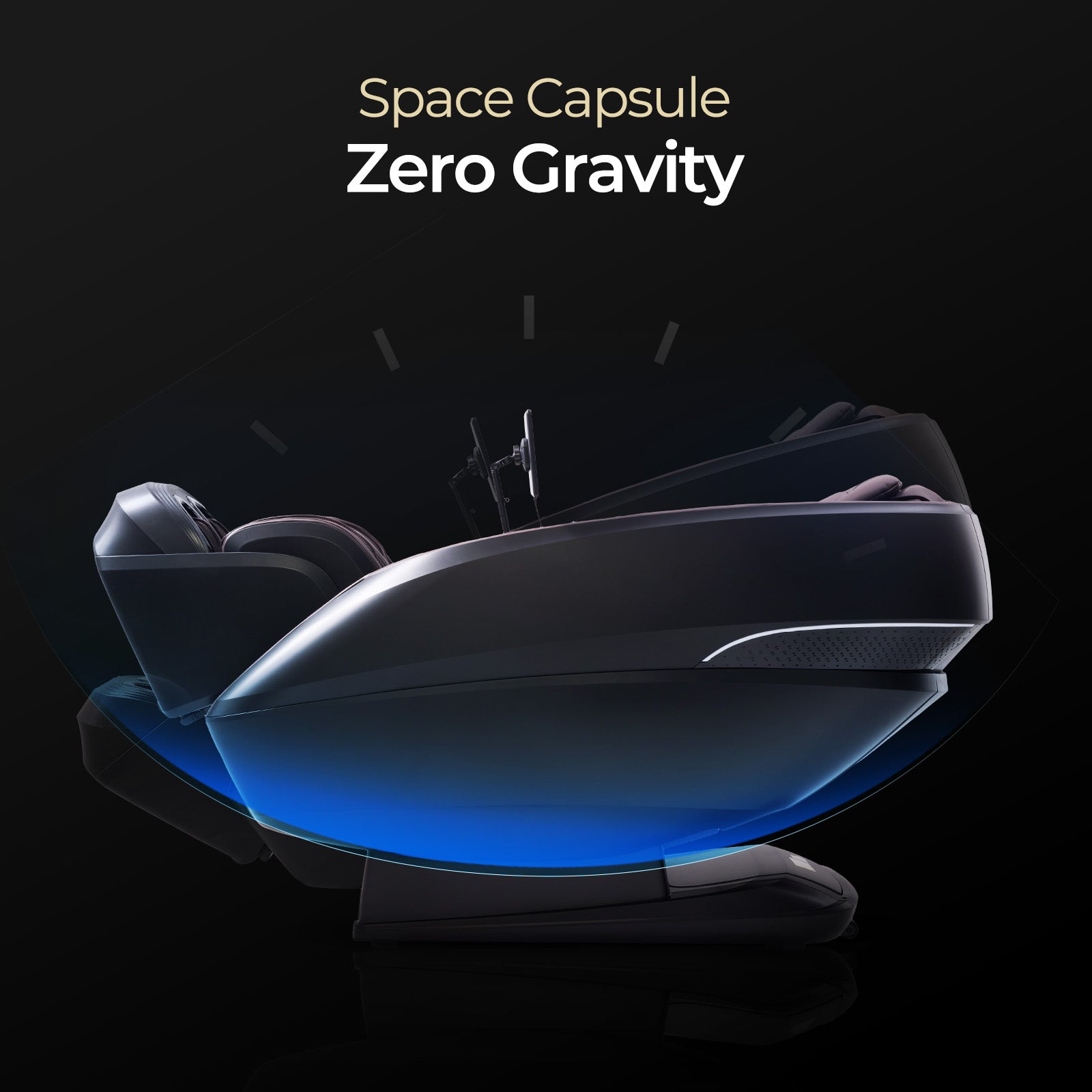Zero Gravity massage chair with a dark background and 'Space Capsule Zero Gravity' text.