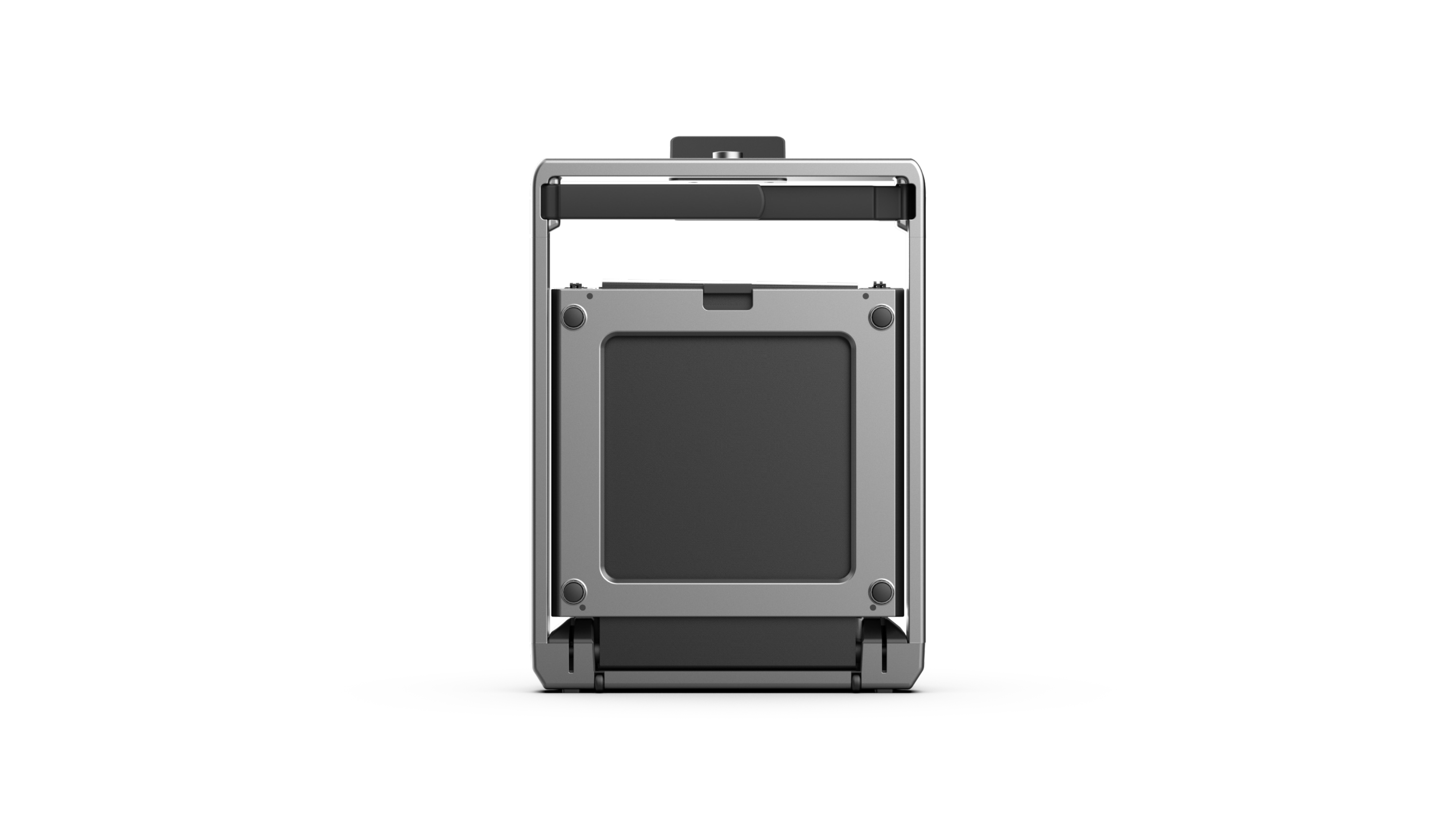 Folded black and gray treadmill ona white background
