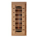Wooden sauna with multiple heating elements on a white background