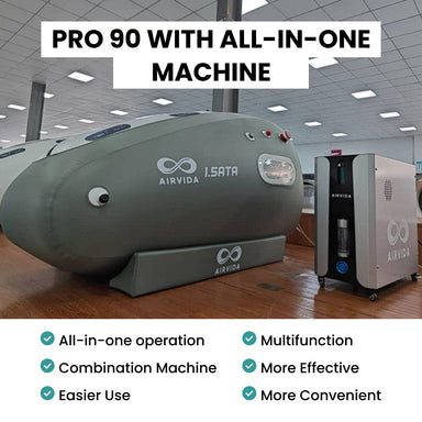 AIRVIDA machine with text highlighting features and benefits in a showroom setting