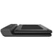 Black folding treadmill with a white background