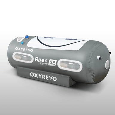 Oxyrevo hyberbaric chamber on a white background