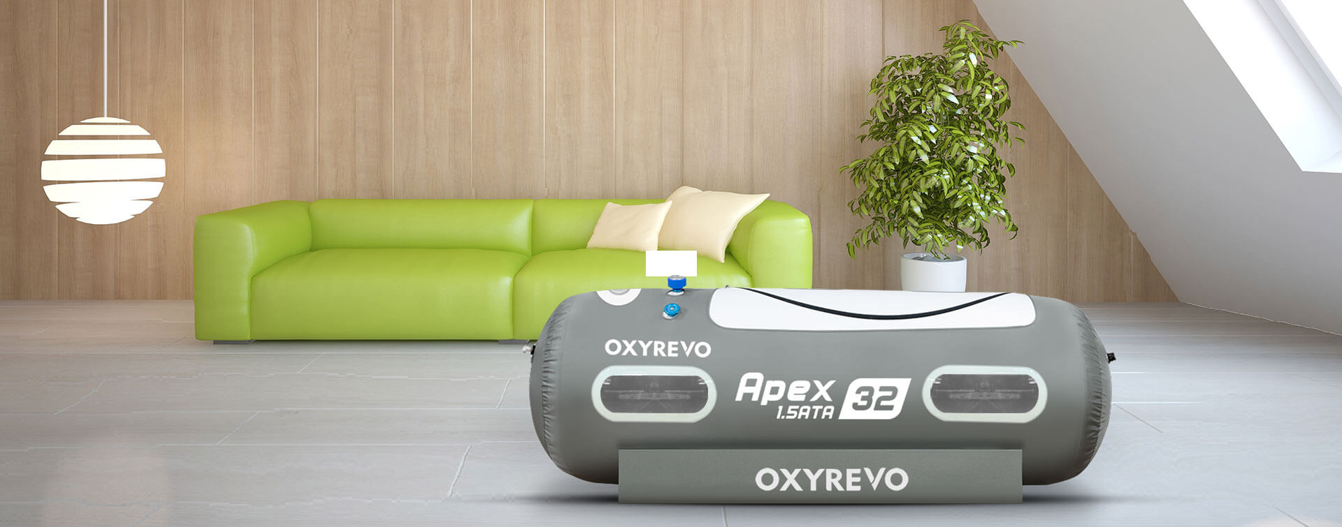 Oxyrevo hyberbaric chamber in a modern living room