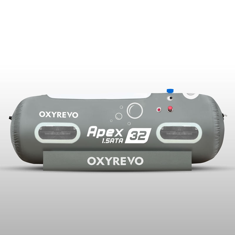 Oxyrevo hyberbaric chamber on a white background
