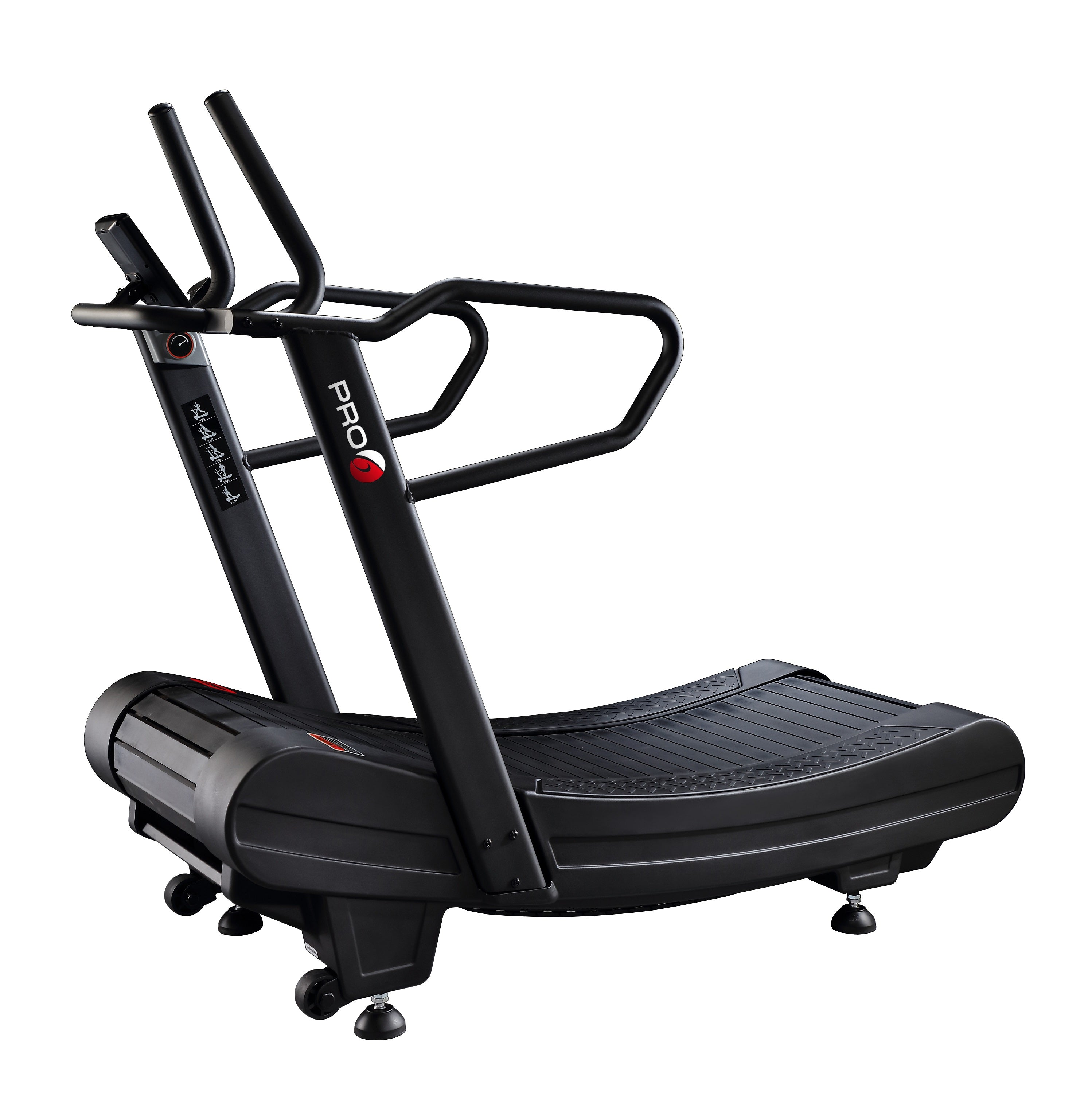 Black treadmill with 'PRO6' branding on a white background