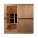 Wooden sauna with sliding door on a white background