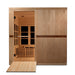 Wooden sauna with open door on a white background
