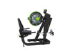Black and green exercise bike on a white background