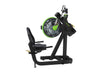 Black exercise bike with green display on a white background