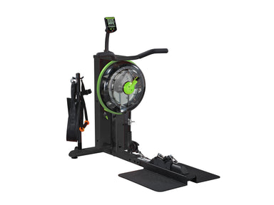 Black and green fluid exercise machine with white background