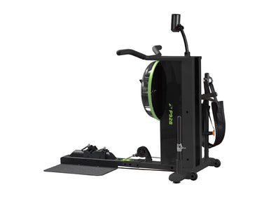 Black and green fluid exercise machine with white background