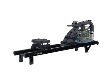 Rowing machine with digital display on a white background