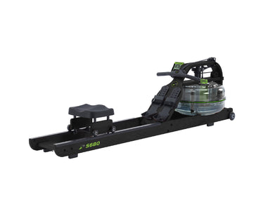 Rowing machine with digital display on a white background