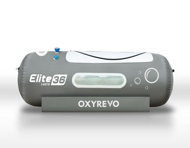 Oxyrevo hyperbaric chamber on a white background