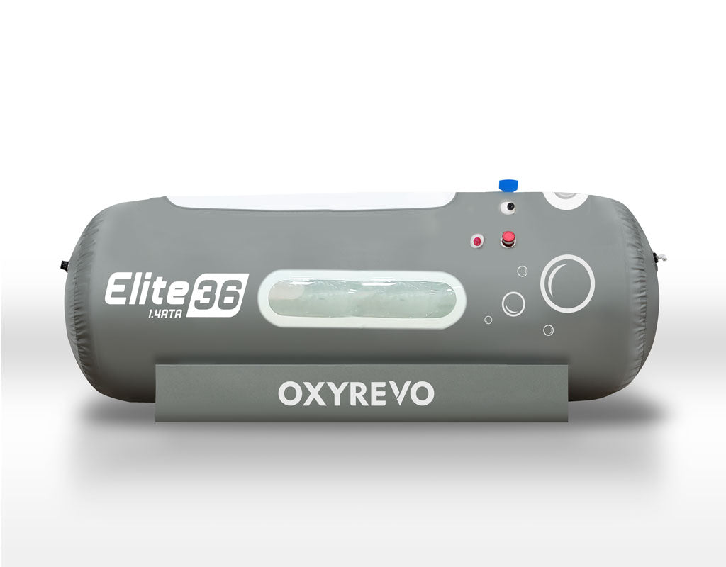 Oxyrevo hyperbaric chamber on a white background