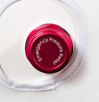 Red emergency pressure relief button in an Oxyrevo Hyperbaric chamber 