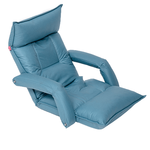 Blue folding chair for hyperbaric chamber use