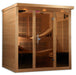 Wooden infrared sauna with glass doors on a white background