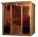 Wooden infrared sauna with benches on a white background
