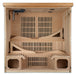 Wooden sauna with benches and ventilation grilles on a white background