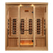 Wooden sauna with glass door on a white background