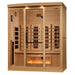 Wooden sauna with interior lights on a white background
