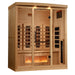 Wooden sauna with interior lights on a white background