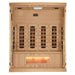 Wooden sauna with interior lights on a white background