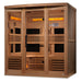 Wooden sauna with interior lights on a white background