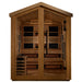 Wooden sauna with interior lights on a white background