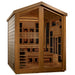 Wooden sauna with interior lights on a white background