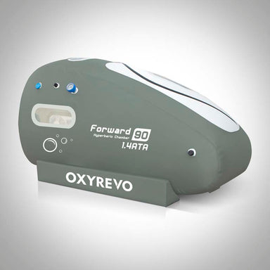 Oxyrevo hyperbaric chamber on a white background