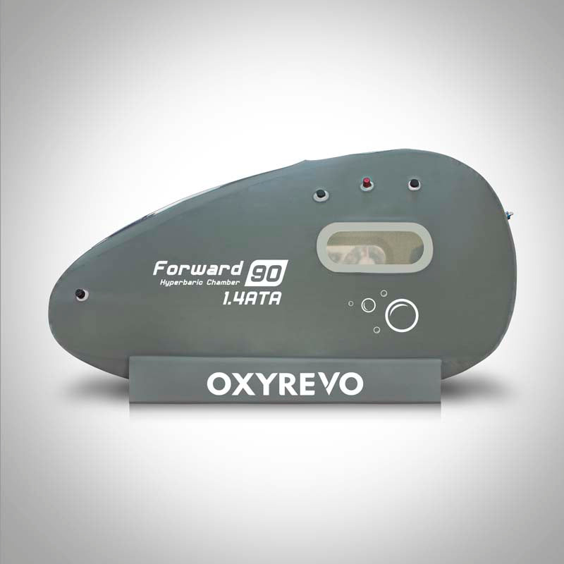 Oxyrevo hyperbaric chamber on a white background