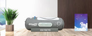 Oxyrevo Hyperbaric chamber in a modern living room with a plant and a painting of the sky