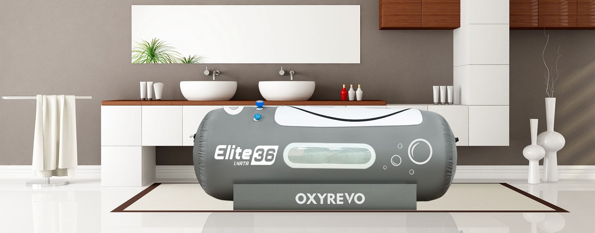 Oxyrevo hyperbaric chamber in a modern bathroom