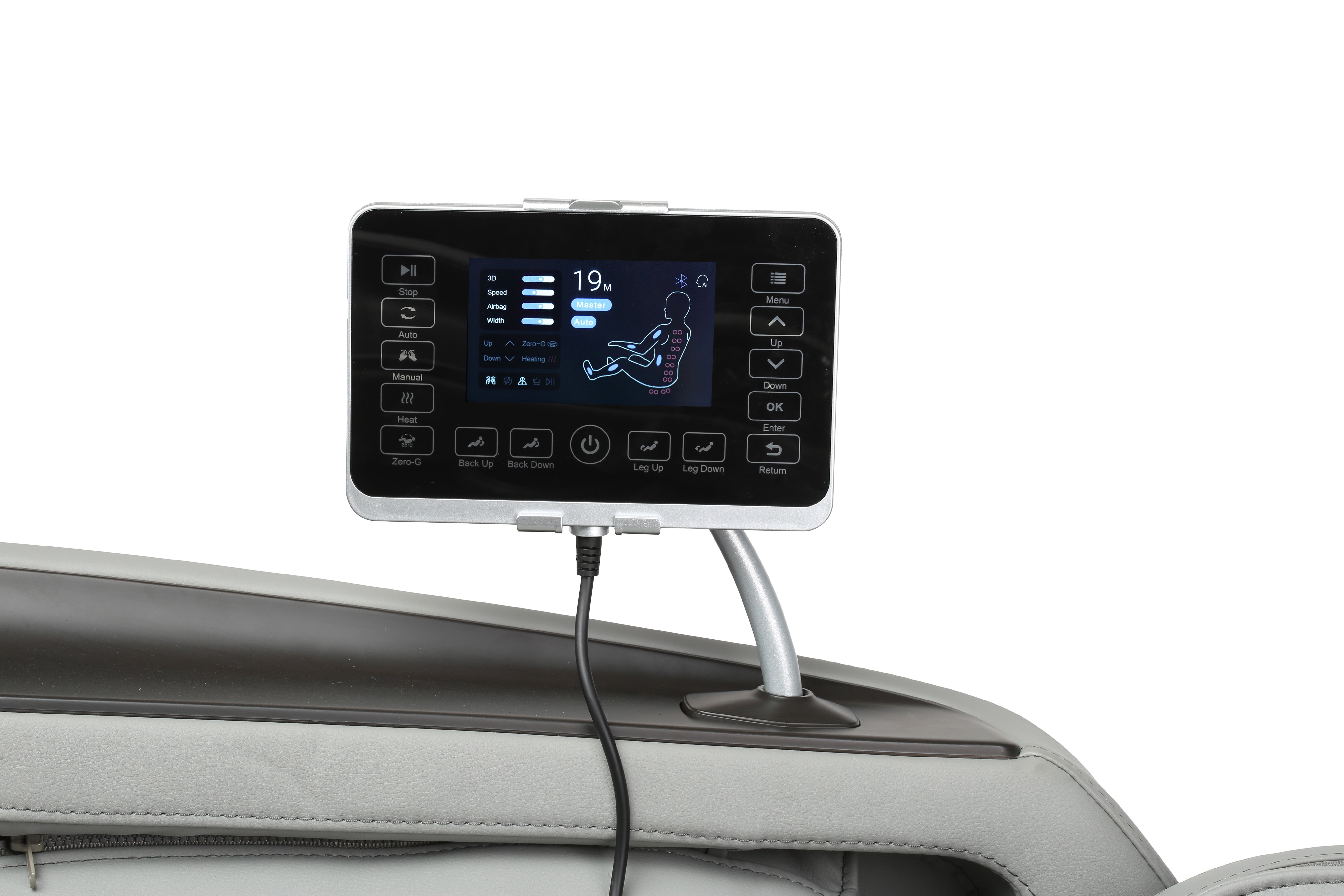Massage Chair dashboard with a digital display and control panel on a white background