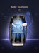 Body scanning device on massage chair with a person inside on a dark background