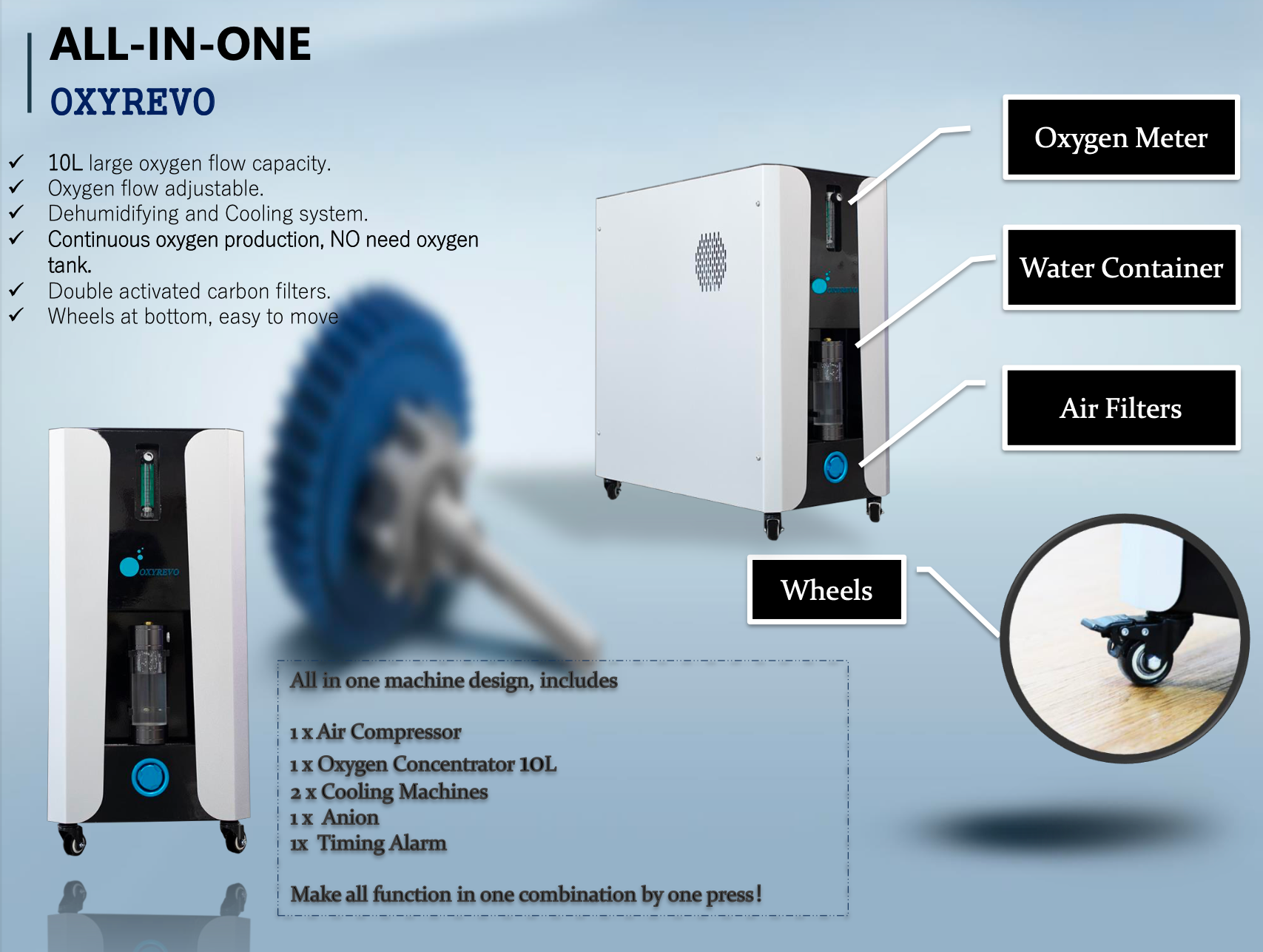 All in One Operating machine unit for oxyrevo hyperbaric chambers