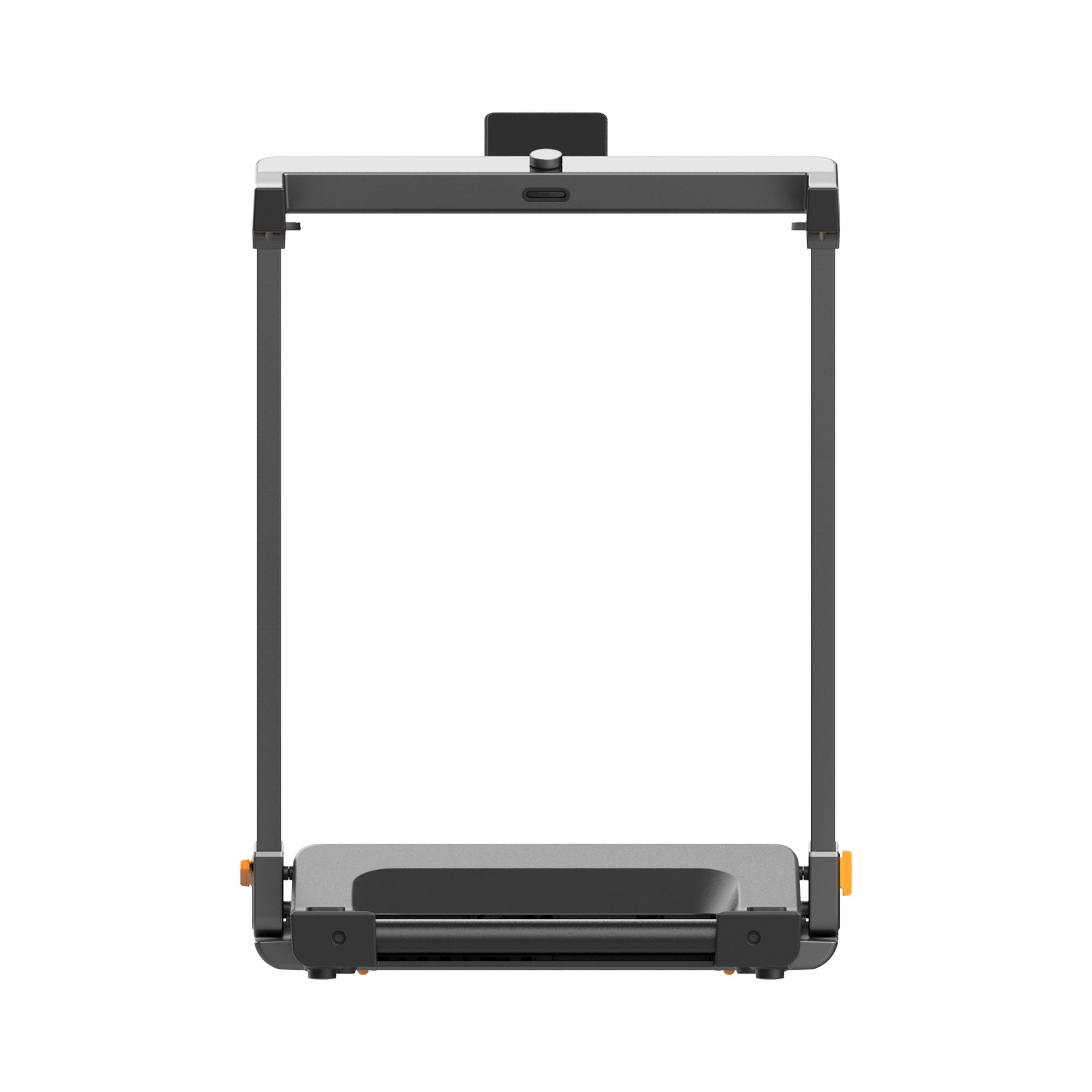 Black and gray treadmill on a white background