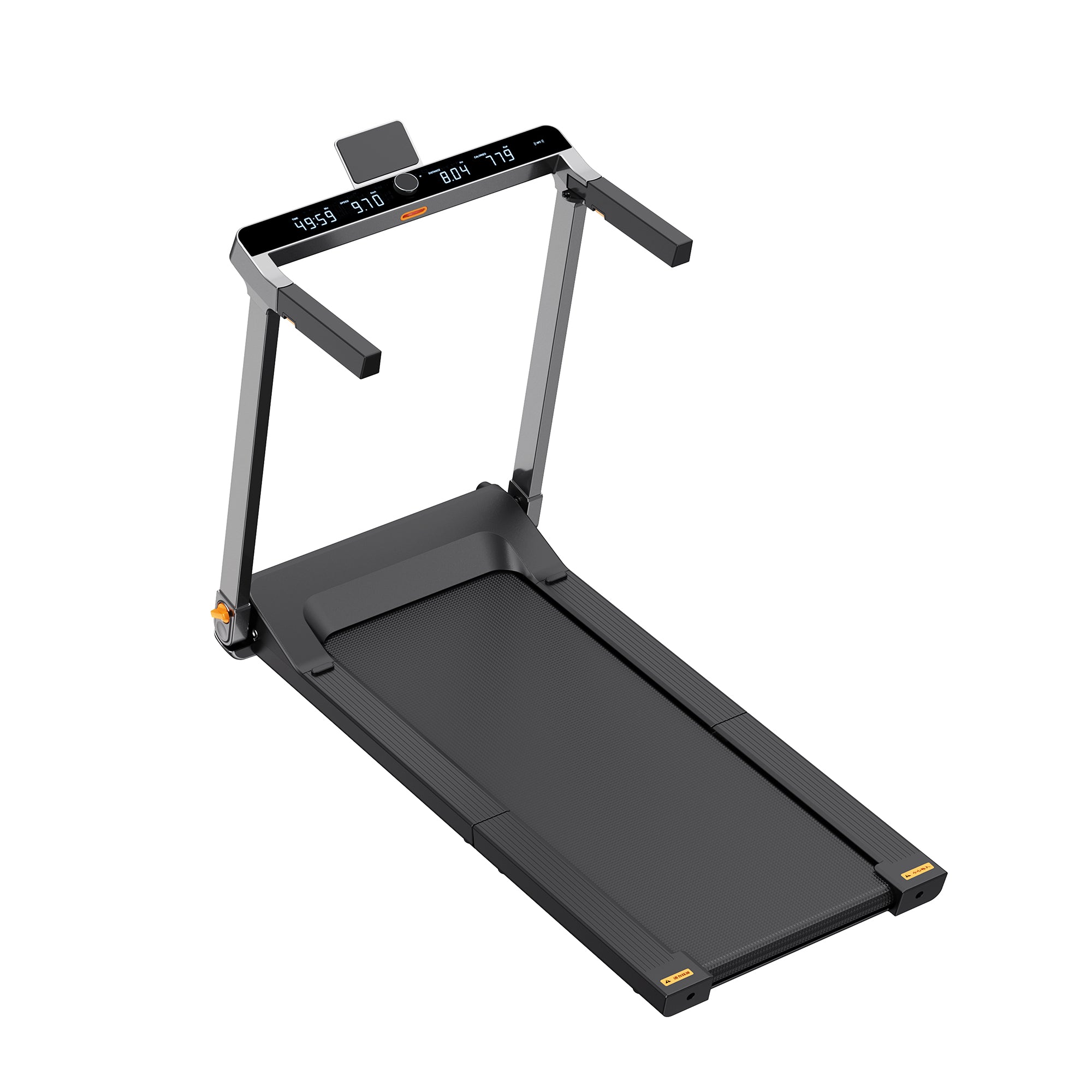 Black treadmill on a white background
