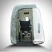 Sitting hyperbaric chamber with a wheelchair inside on a white background
