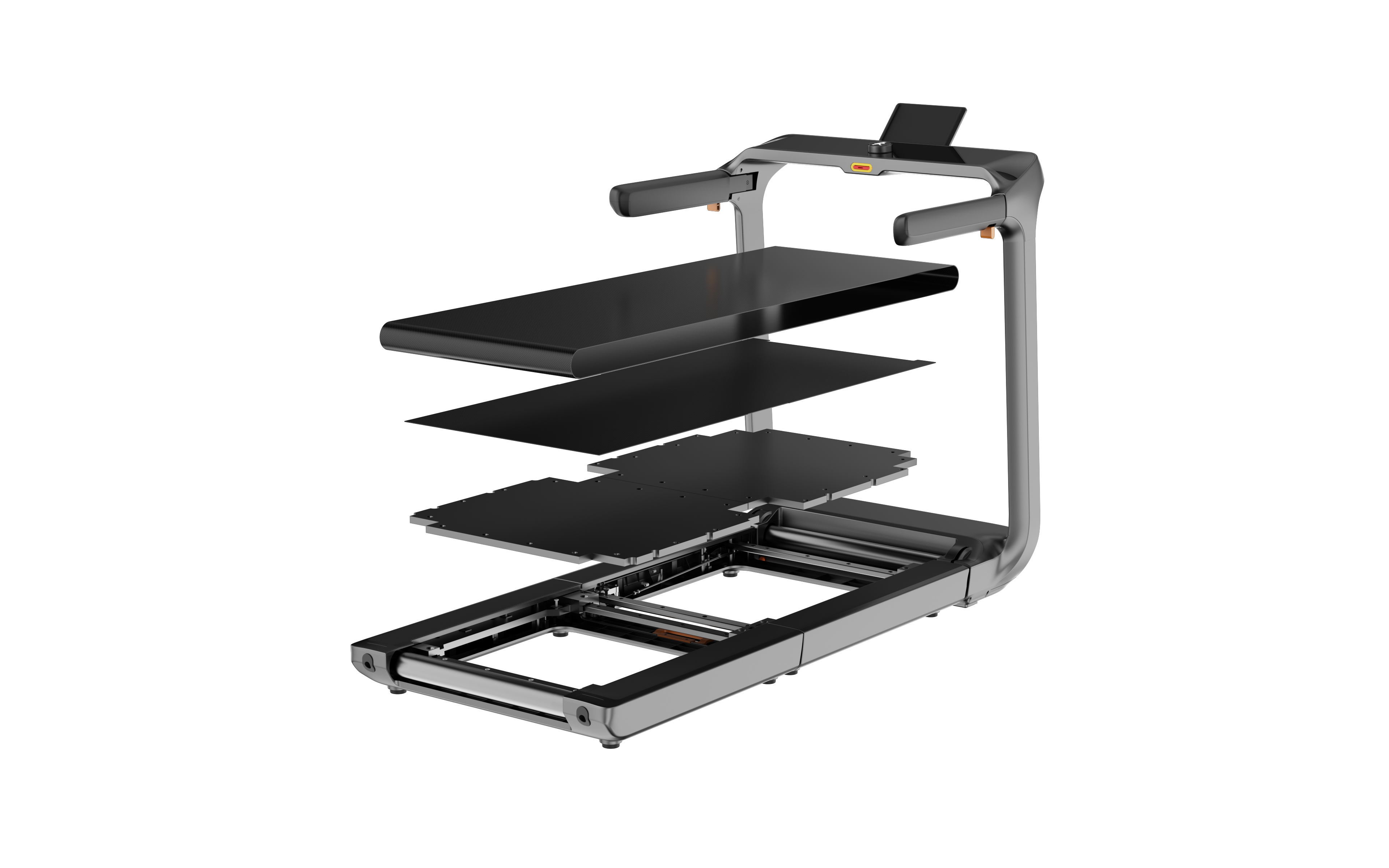Display of track layers on a treadmill with white background