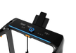 Black treadmill with digital display on a white background