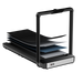Black treadmill with multiple belt layers on a white background