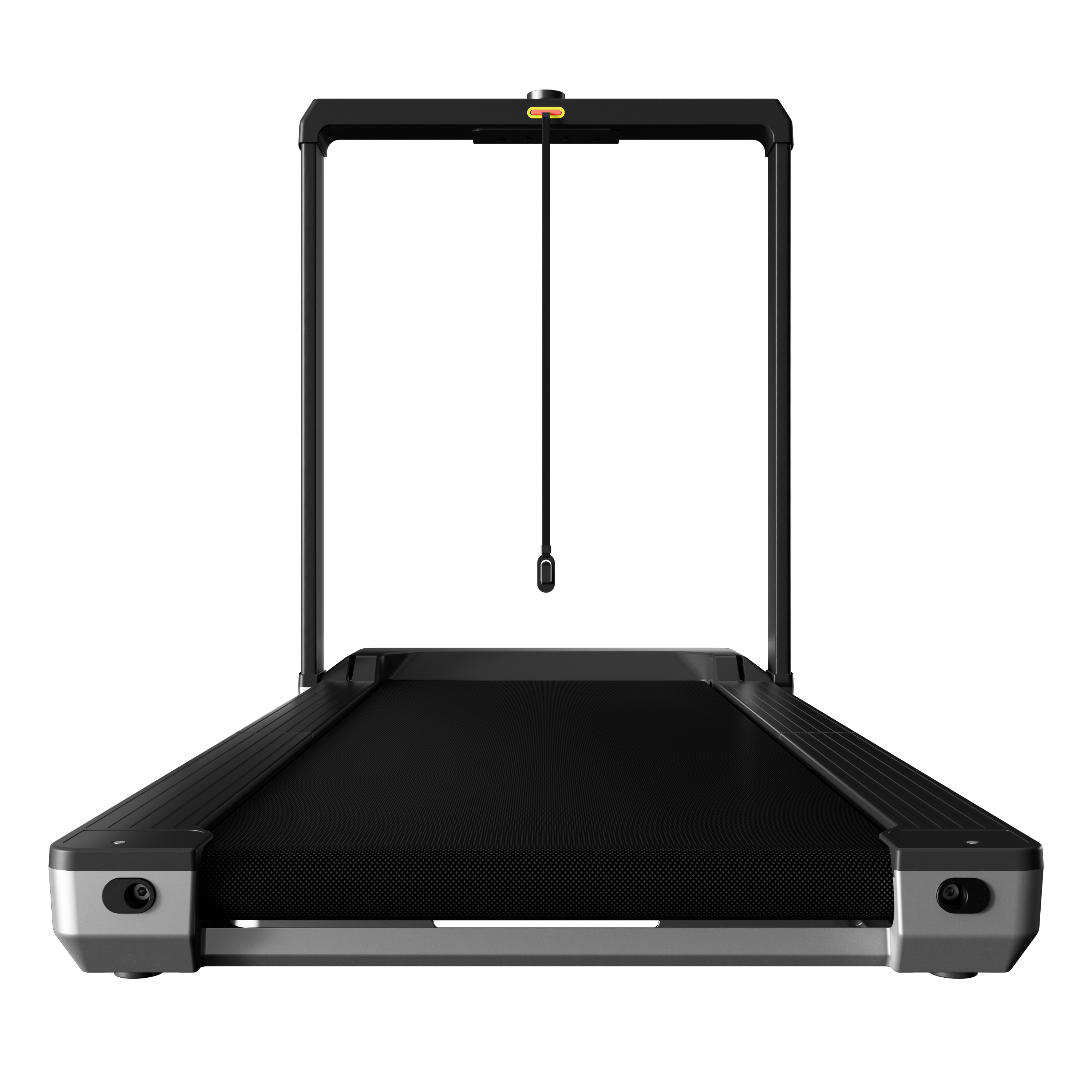 Black treadmill with a white background