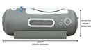 Dimensions of a Gray and white hyperbaric chamber on a white background